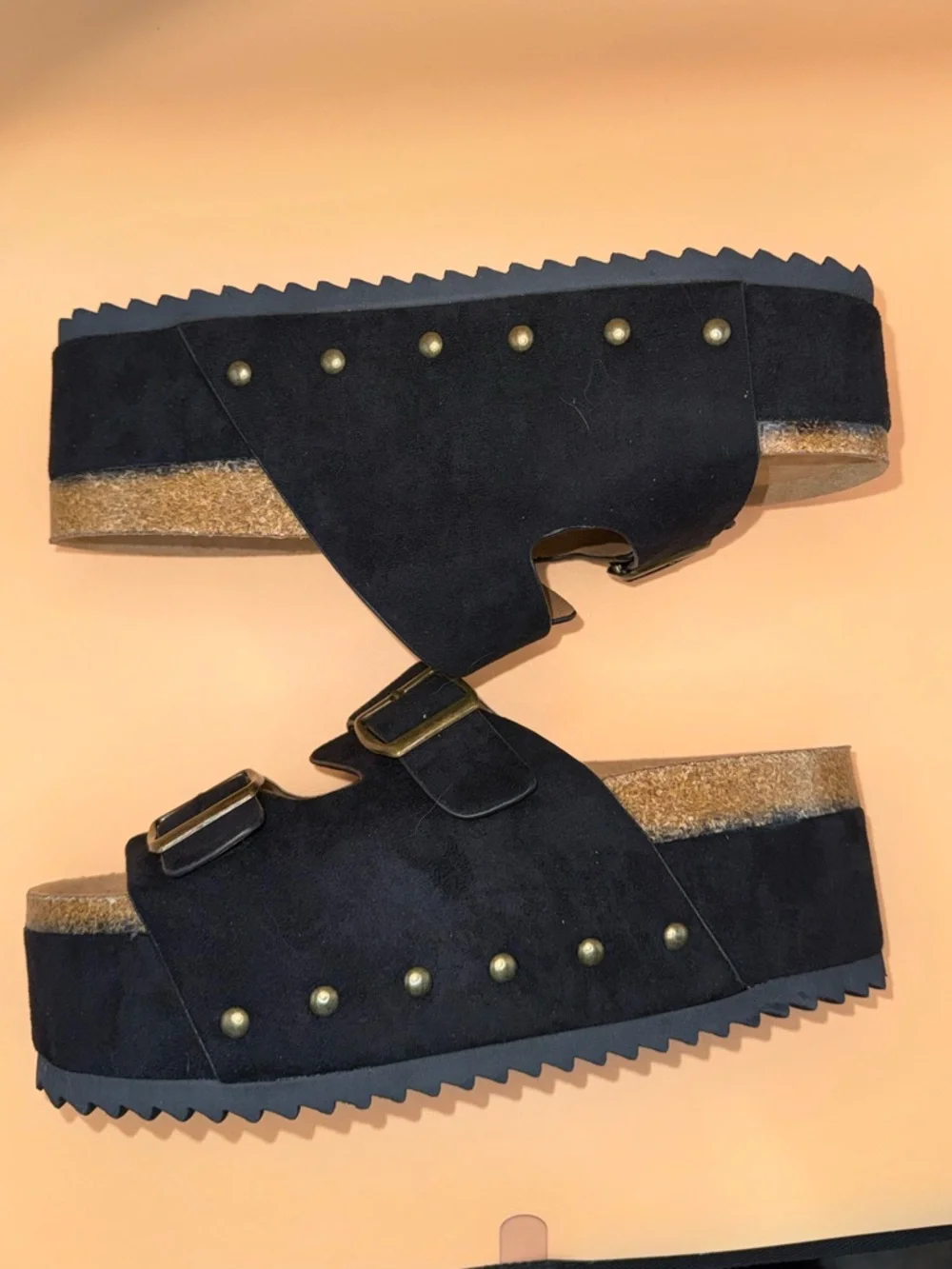 Hey Girl by Corkys Platform Sandals Black Double Buckle Size 7 Boho vibes - Picture 4 of 16